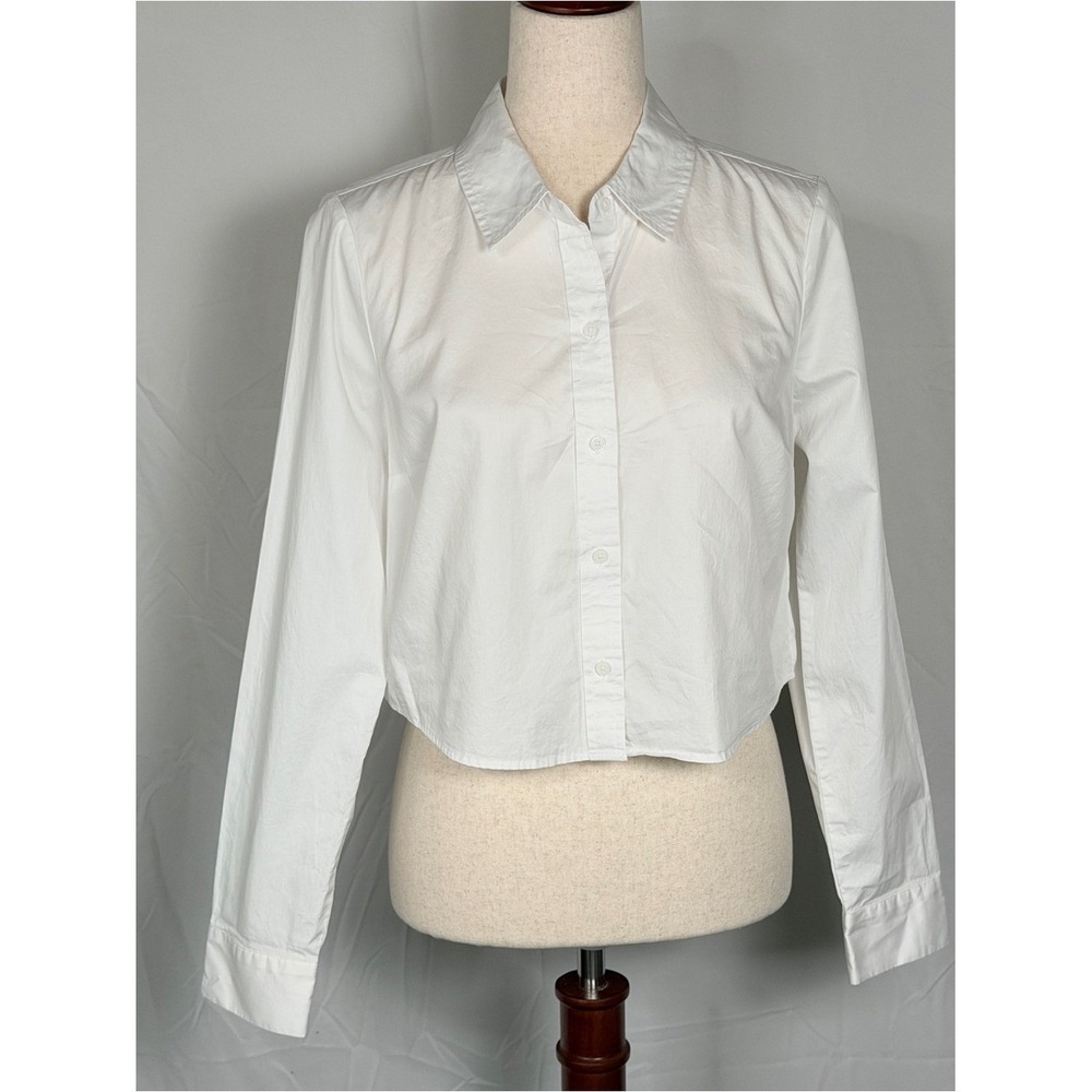 Express‎ Editor Classic White Button-Front Crop Shirt - academia, preppy